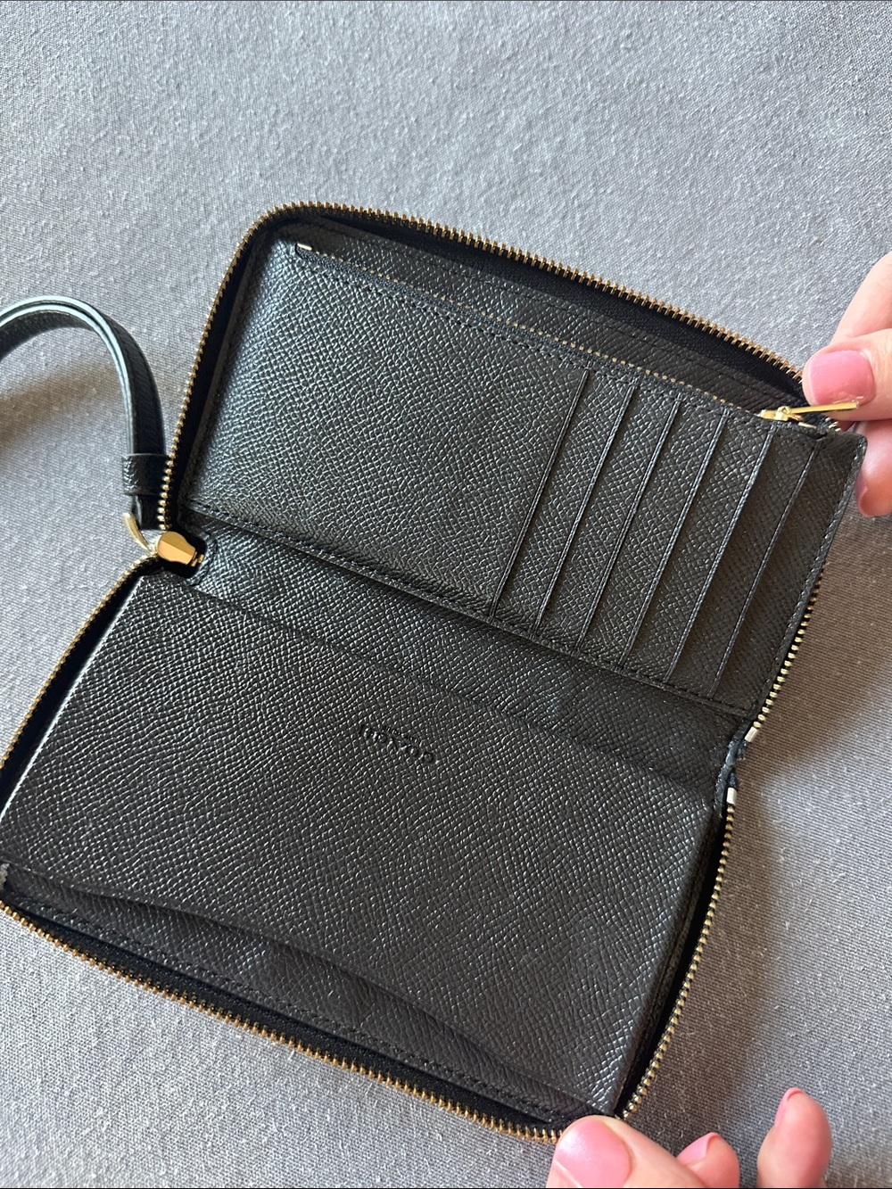 Coach Black Leather Zip Wristlet with Gold Logo - Picture 3 of 3
